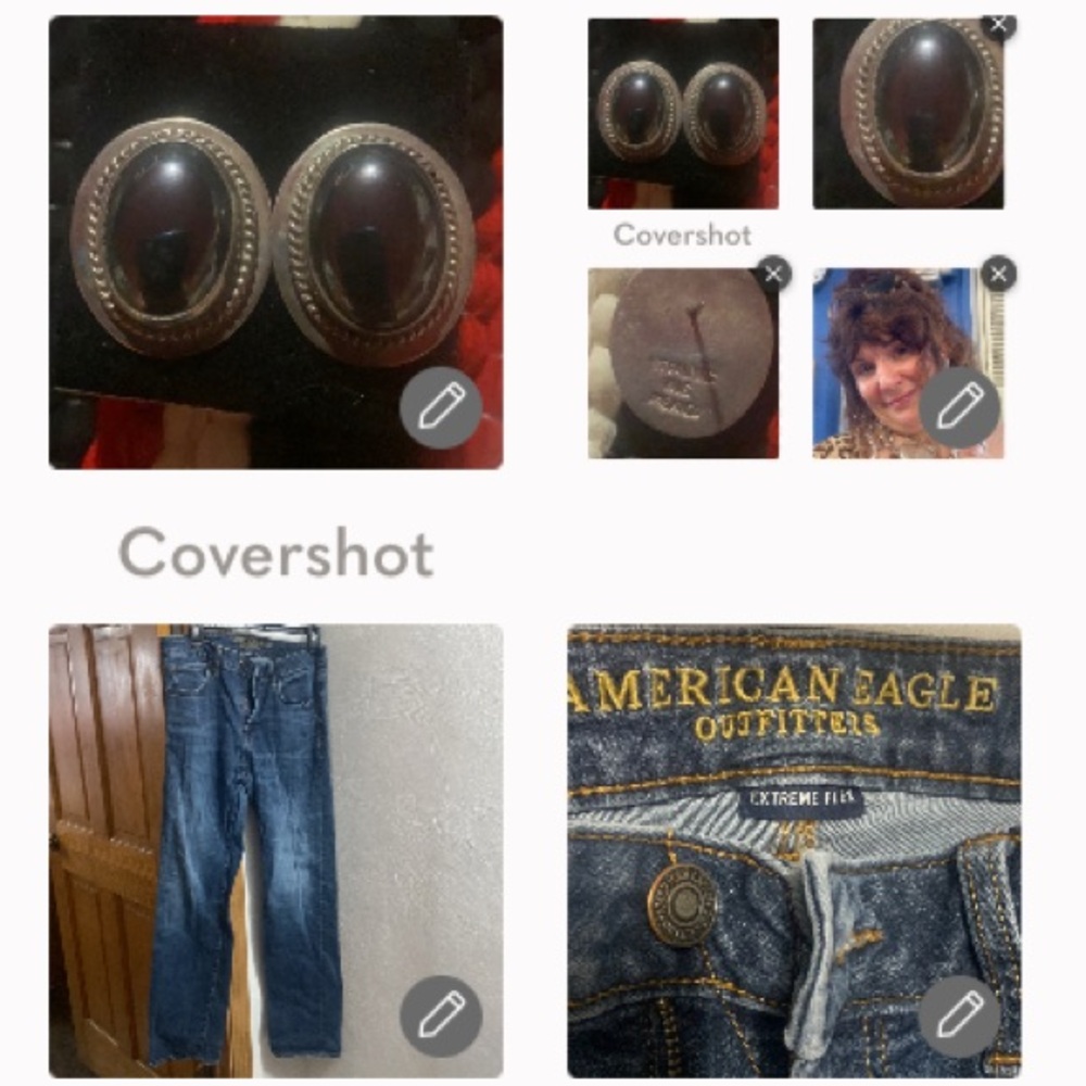 American Eagle👖FLEX sz34x34+Large 925 Sterling Hematite Earrings 1”